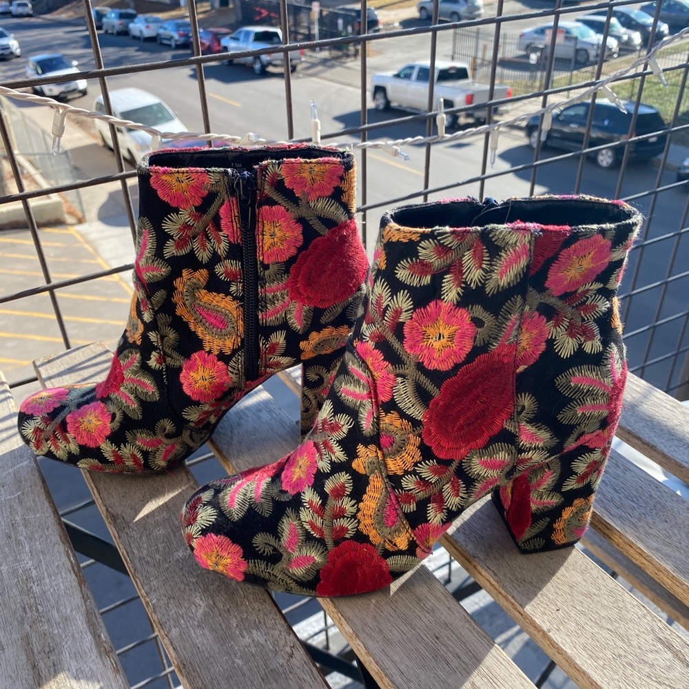 Floral embroidered booties